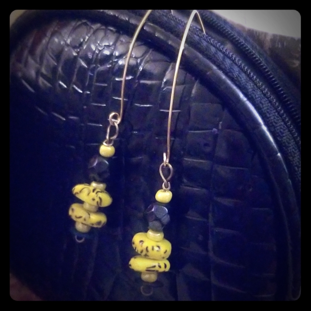 Yellow Speckled Krobo Bead Earrings